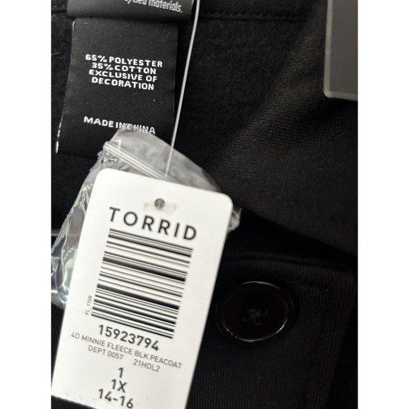 Torrid Disney Minnie Mouse Black Fleece Button Up PeaCoat Jacket Size 1XL - Picture 4 of 7